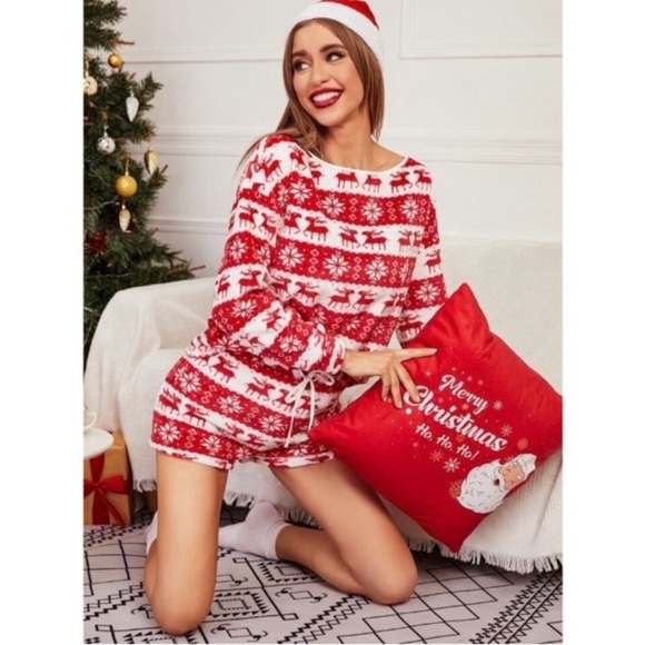 ROMWE 🎁 Plush Sherpa Fair Isle Lounge Shorts - Picture 7 of 16